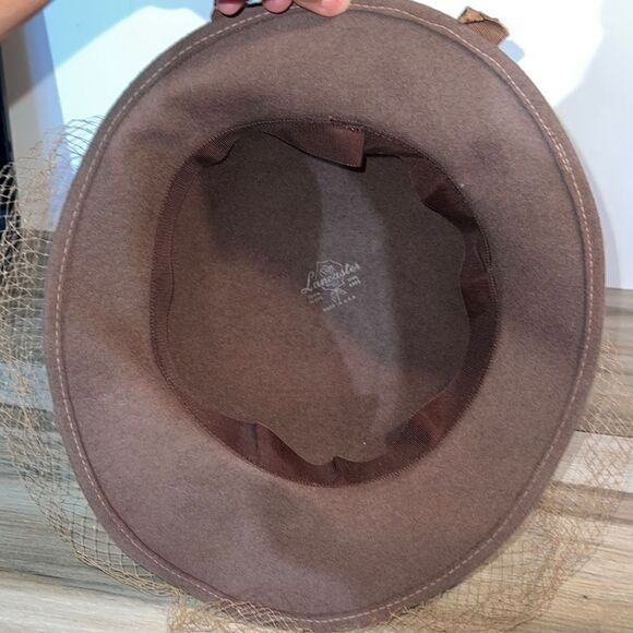1950s Lancaster Wool Felt Brimmed Hat Brown Felt With Lace Trim - Picture 5 of 6